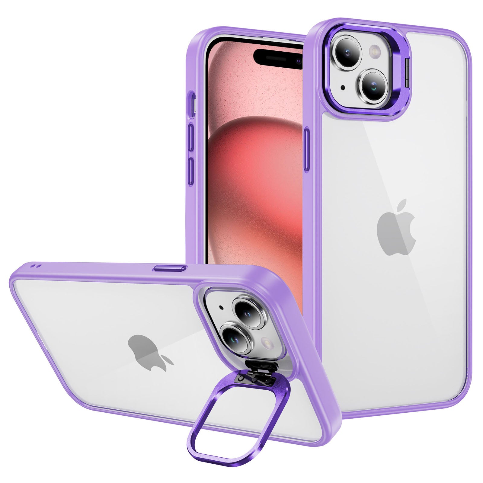 For iPhone 15 Shockproof Case Lens Frame Kickstand TPU+Acrylic Phone Cover For iPhone 15 Shockproof Case Lens Frame Kickstand TPU+Acrylic Phone Cover